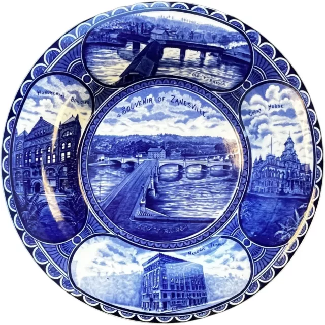 Antique Zanesville Ohio Rowland Marsellus Blue Staffordshire Transferware Plate