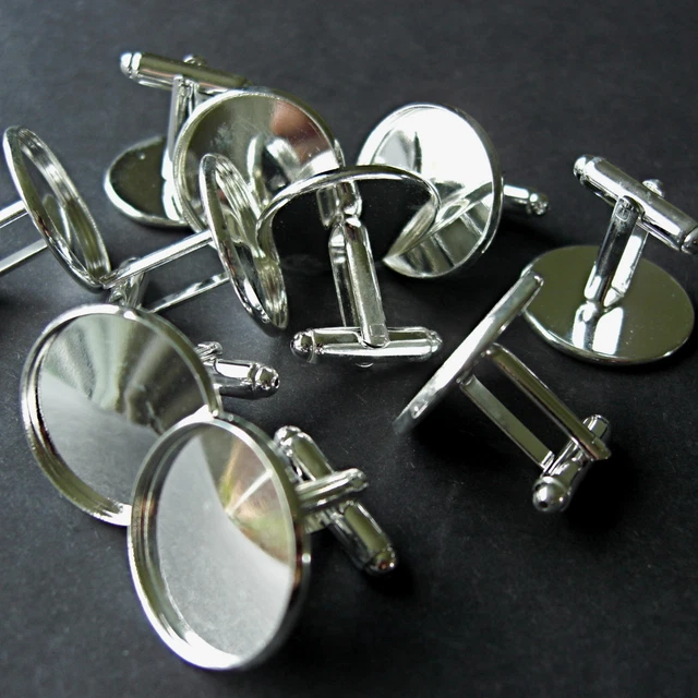 10 PUÑOS CABUJÓN REDONDO PLATEADO ESLABONES BLANCOS Ajuste 16mm dia