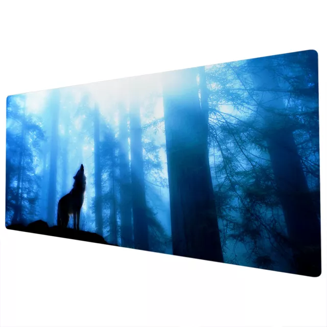 90x40cm Extra Large XXL Mouse Mat Pad Full Desk Blue Black Forest Wolf