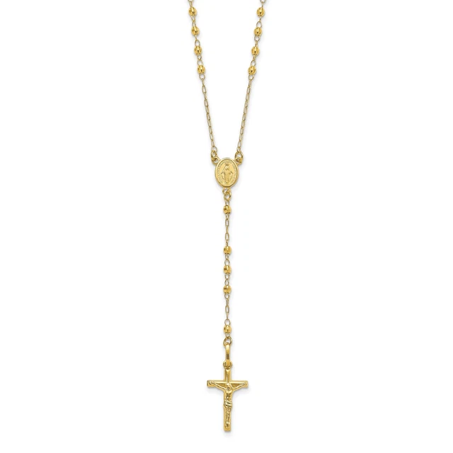 14k Yellow Gold Polished Faceted Beads Rosary Necklace 19 mm x 11 mm