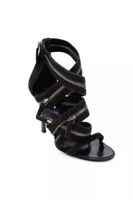 Giuseppe Zanotti Design for Balmain Womens Zipper Strappy Heels Black Size 6.5