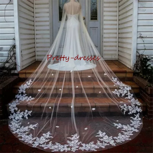 1T Bridal Veils Cathedral Long White Ivory Lace Wedding Veil with Comb for Bride