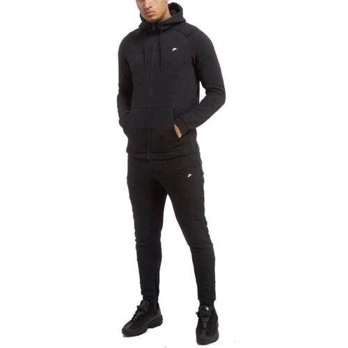 Nike Uomo Club Felpa con Cappuccio Joggers Tuta Completa Pile Nero Zip Moderno