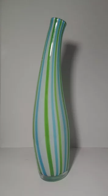 Art Glass Vase Cased Blue And Green Cane Italian?