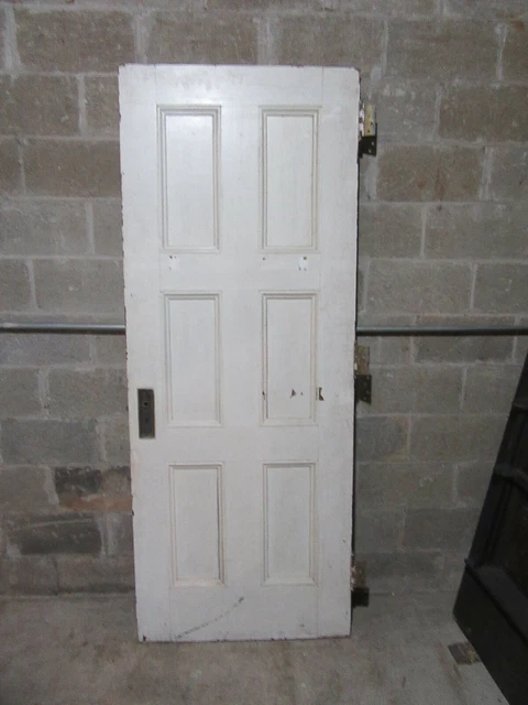~ ANTIQUE OAK 6 PANEL DOOR WITH HARDWARE W ~ 32 x 81.5 ARCHITECTURAL SALVAGE 6
