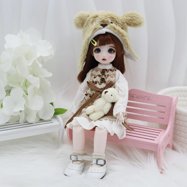 FULL SET 1/6 BJD Doll Girls Toy Clothes Eyes Face Makeup Wig Brown Hair Dresses