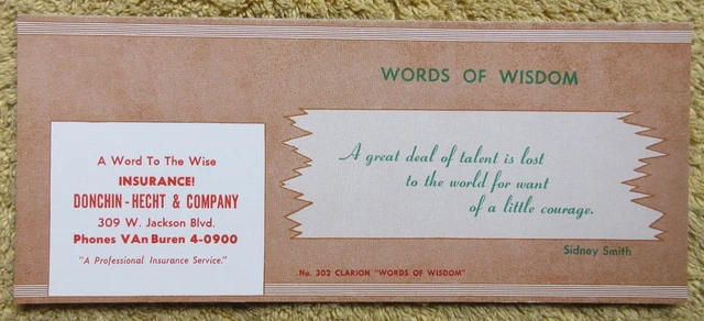 VTG. 1950's DONCHIN-HECHT & COMPANY ADV.INK BLOTTER - WORDS OF WISDOM SERIES