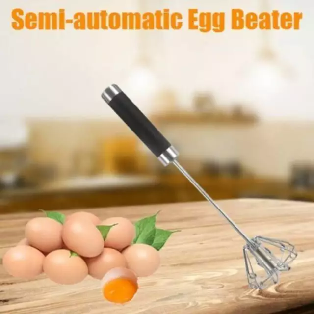 Semi-Auto Egg Whisk Stainless Steel Egg Beater Rotary Whisk Blender Hand Push