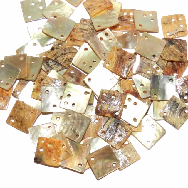 S911 Light Yellow Chinese Mussel Shell Diamond Link & Drop w 3-Hole Beads 40pc