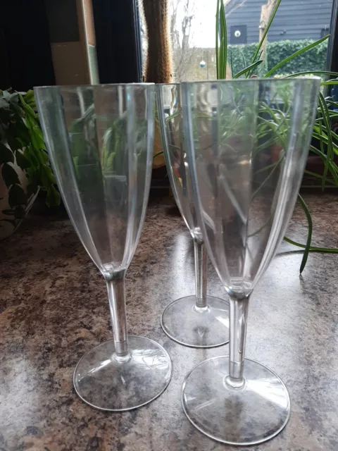 3  Acrylic Plastic Champagne Flutes Glasses Stylish Reusable