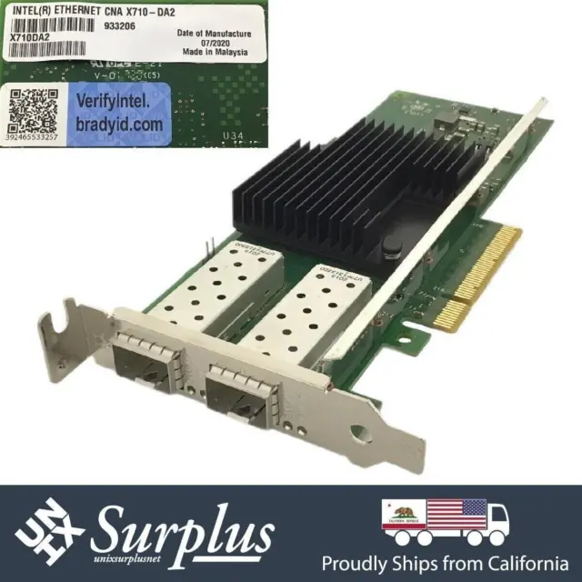 Adaptador Intel X710-DA2 doble puerto SFP+ 10 GB NIC PCIe x8 Yottamark perfil bajo