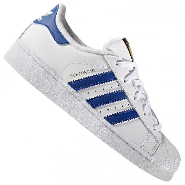 Adidas Originals Femmes Superstar Cuir Chaussures de Sport S74944 Blanc Eqt Bleu