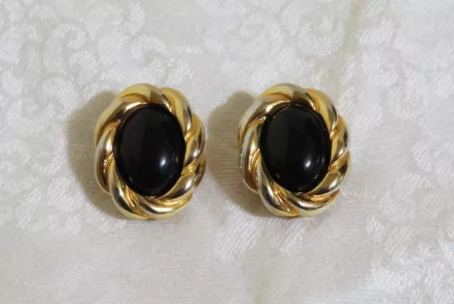 Earrings Ellen Designs Faux Black Onyx Gold Tone Clip On