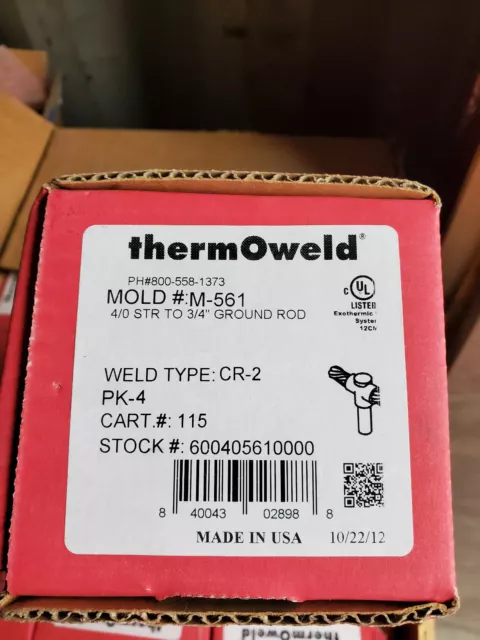NEW OUT OF BOX THERMOWELD MOLD # M-561 4/0 Straight To 3/4" Ground Rod TypeCR-2 