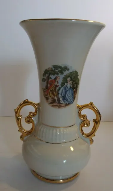 Vintage Abingdon Pottery USA Urn Vase Victorian Scene Mid Century Gold Trim #520