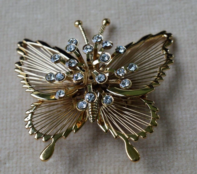 Méga Broche Papillon Dorée à Cristaux AB - Style Jardin Ailes De Buisson - Neuf