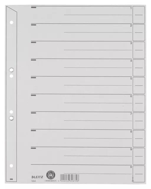 Leitz A4 Card Divider with Eyelet Grey Pack of 100
