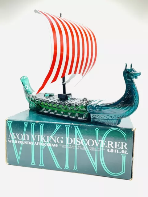 Vintage Avon Viking Discoverer Ship Wild Country After Shave Full 4oz In Box