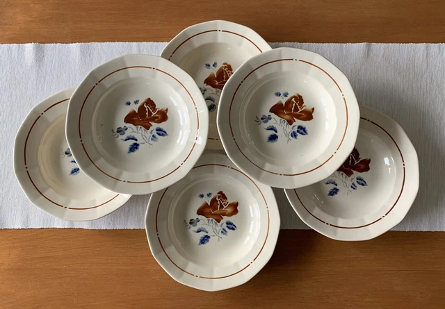 6 assiettes creuses anciennes en faïence de Sarreguemines