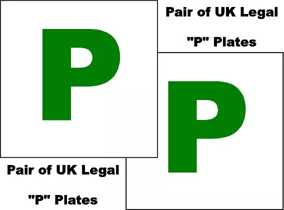 2 X UK Legal P Plates Self Adhesive Stick On Vinyl Weatherproof new driver