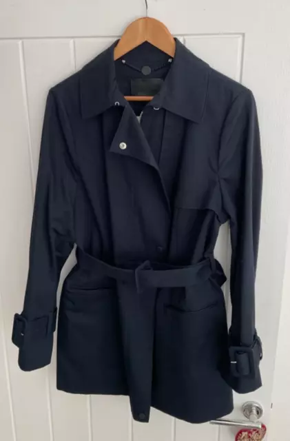 Beautiful Navy Blue M&S Autograph Belted Trench Coat Mac Size 16 14