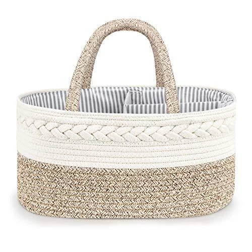 Baby Diaper Caddy Organizer, Stylish Cotton Rope Baby Basket X-Large A-Brown