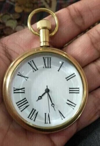 Montre De Poche Vintage Laiton – Cadran Blanc, Mouvement Quartz, Avec Boîte Cadeau Bois