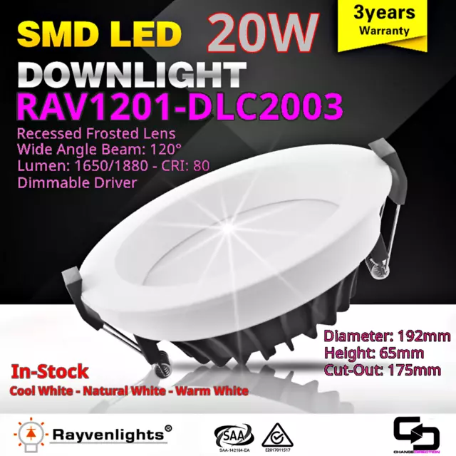 COMMERCIAL DOWNLIGHT: LED 20W Cool White Dimmable - 175mm Dia Cut Out