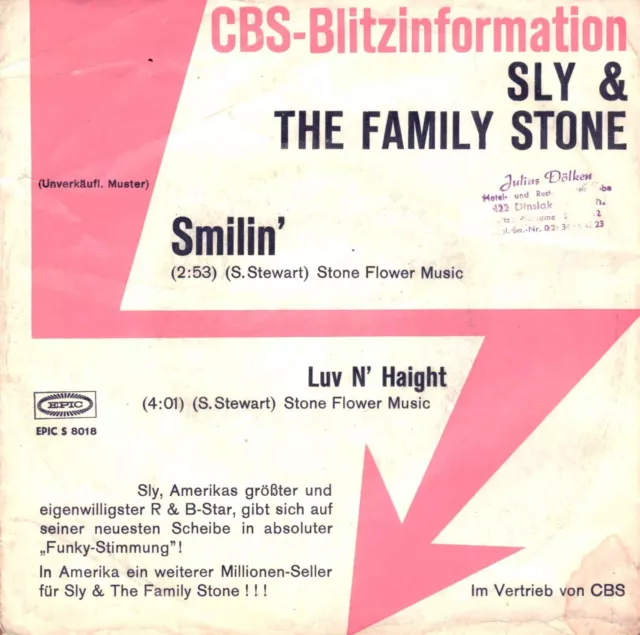 7" Sly & The Family Stone – Smilin’ / Luv N’ Haight / CBS-PROMO / Germany 1972