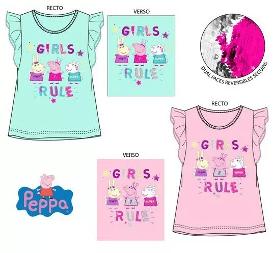 T-Shirt Shirt Mädchen Tunika Sommer Peppa Pig Wutz Wendep Kinder Gr. 92-116 Neu
