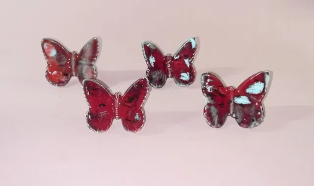 4 Red & White Speckle Drip Glaze Ceramic Butterfly  Macrame Beads 9