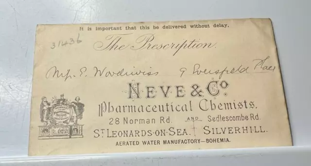 Antique Pharmacy Prescription Envelope  Neve & Co Norman Road St Leonards on sea