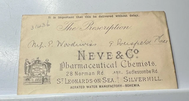 Antique Pharmacy Prescription Envelope  Neve & Co Norman Road St Leonards on sea