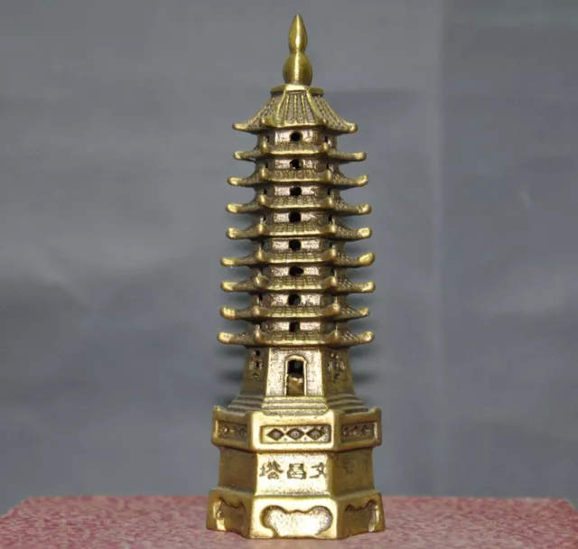 chinese tibet buddhism temple brass 9 floor wenchang Tower stupa pagoda statue