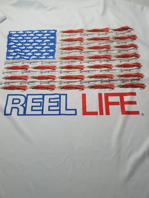 Reel Life 'Merica Mens White Long Sleeve Performance T-Shirt Flag 3XL Fishing
