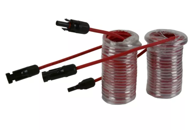 1 Pair 25 ft Solar Panel Extension Connector 10 AWG PV Cable Wire Red