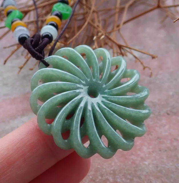 U30 Certified Green Burma 100% A Jade jadeite pendant Flower Knotted 543889 AS 3