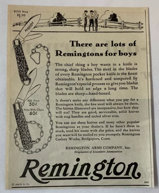 1930 REMINGTON POCKET KNIFE ad ~ There Are Lots Of Remingtons For Boys