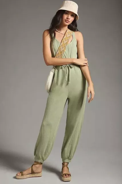 Daily Practice by Anthropologie Oros Jumpsuit Green Mist Solid Cotton M 262788