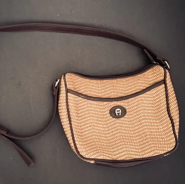 Vintage Etienne Aigner Woven Straw and Leather Handbag Shoulder Bag Purse 