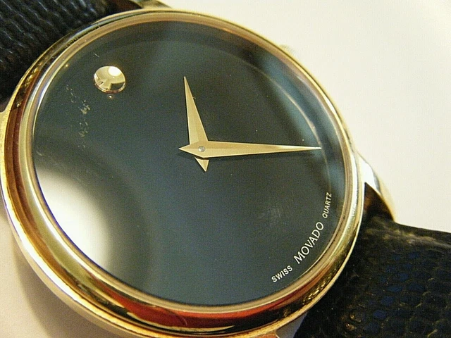 Orologio Svizzero Usato Movado Museo Classico Da Uomo Oro e Nero 38mm Quadrante Grande