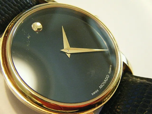 Used Movado Classic Museum Man's Gold and Black 38mm Large Dial Swiss Watch
