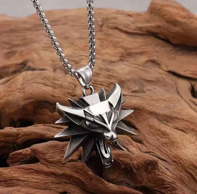Ciondolo The Witcher Medallion Argento Cosplay Collana Lupo Geralt Di Rivia