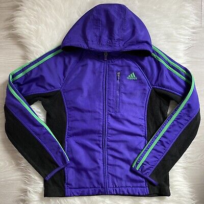 Adidas Purple Polar Fleece 10 12 Years Girls Hooded Jacket 3 Stripe Soft Shell