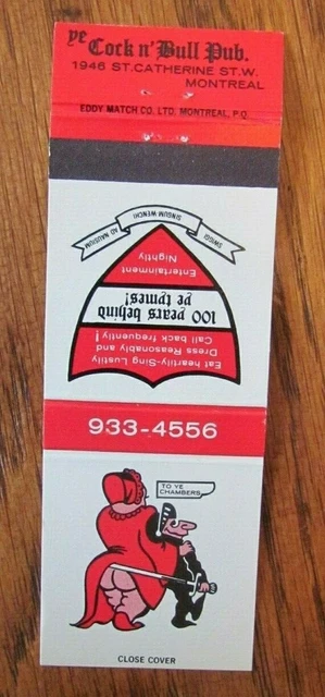 Girlie Lady: Cock N' Bull Pub Matchbook Matchcover (Montreal, Quebec) -E14 2