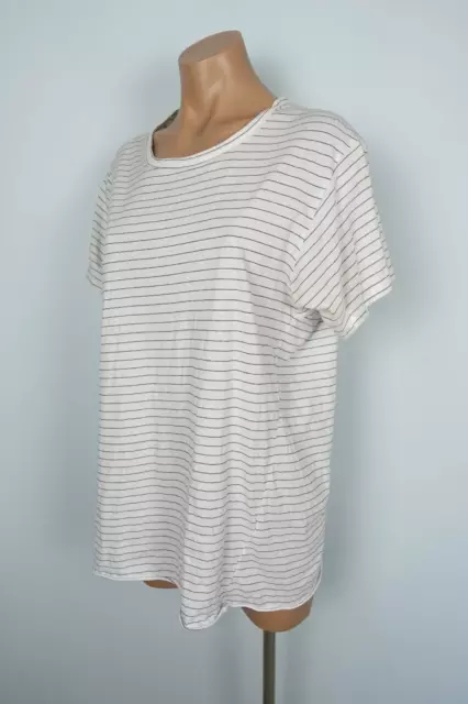 Bassike Womens T-Shirt Top size S White Black Stripe Short Sleeve Organic Cotton 3