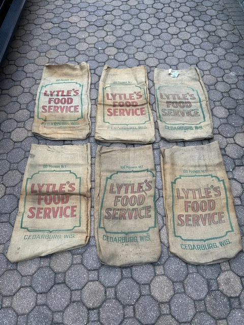 Vintage Lytle's Food Service Sack Burlap Feed Bag 100 lb. Cedarburg, WIS-Lot (6)