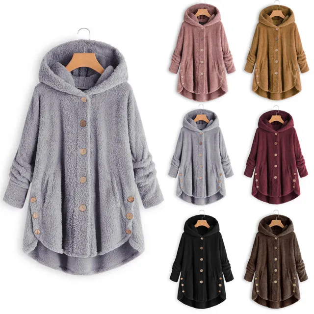 Womens Fleece Winter Warm Hooded Coat Ladies Teddy Bear Fluffy Jacket Plus Size