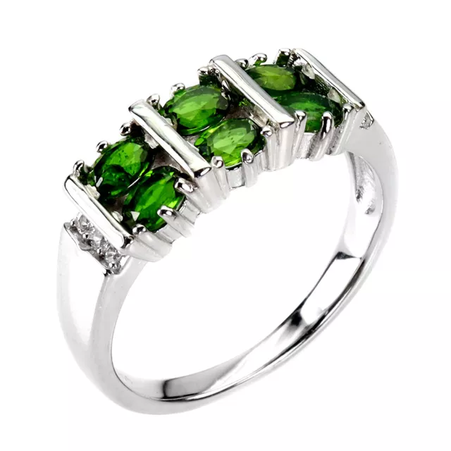 Non Chauffé Ovale Chromé Diopside 4x3mm Simulé Zircone 925 Argent Bague Taille 8 2