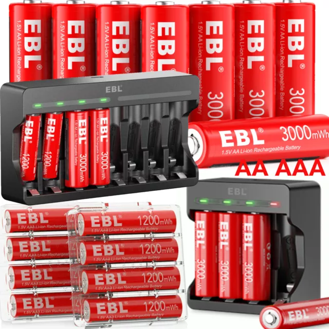 EBL 1.5V AA AAA Batteries Rechargeable Lithium Li-ion Battery + Charger Lot